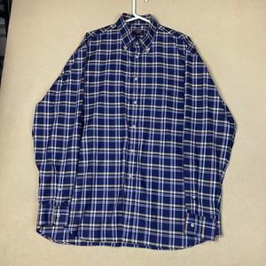 Paul & Shark Shirt Adult 45 Blue Plaid Yachting Preppy Designer Long Sleeve Mens